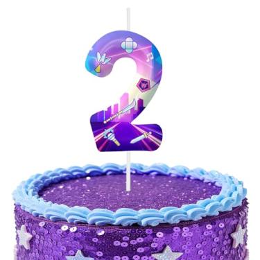 Imagem de Velas roxas de aniversário número 2, topos de bolo com tema de desenho animado para decoração de bolo para meninos e meninas, decorações de aniversário, suprimentos de festa, velas numéricas para
