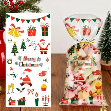 Imagem de 50 unidades de sacos de presente de celofane de Natal, biscoitos doces para presente de festa e presente de Natal (27 x 13 cm)