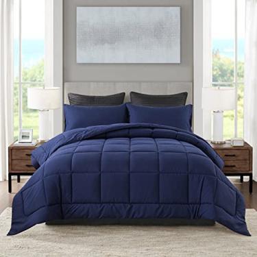 Imagem de DOWNCOOL Conjunto de edredom e conjuntos de cama para todas as estações com 1 fronha - 2 peças de edredom alternativo - Conjunto de edredom azul para cama solteiro - leve e sem ruído (solteiro, 162,5 x 223,5 cm)