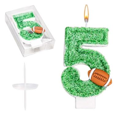 Imagem de Velas de número de futebol, velas verdes de aniversário com enfeite de futebol artificial para meninos e meninas, decoração de festa de aniversário, celebrações (número 5)