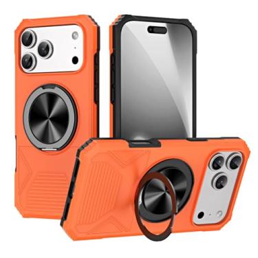 Imagem de LYJSMGZ Capa fina para iPhone 17 Pro Max/17 Pro/Air/17, anel magnético giratório militar fosco antiarranhões PC Shell, laranja, 17 Pro