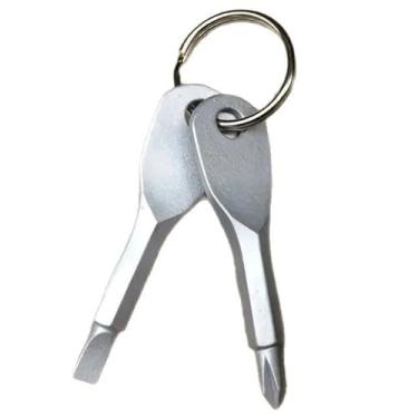 Imagem de Conjunto de chaves de fenda de ponta dupla portátil prata com chaveiro - Reparo multiuso para carros, bicicletas, motocicletas e trailers