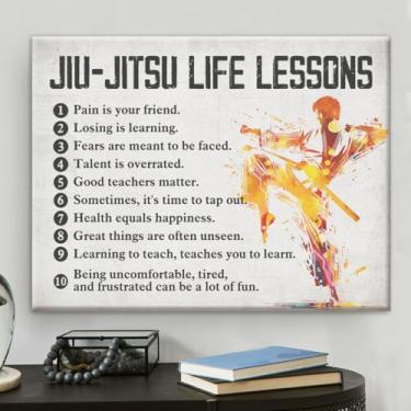 Imagem de Pôster de jiu-jitsu arte de parede em tela para decoração de casa, lições de vida de jiu-jitsu pintura impressa em tela inspiradora pronta para pendurar presentes 20 x 25 cm