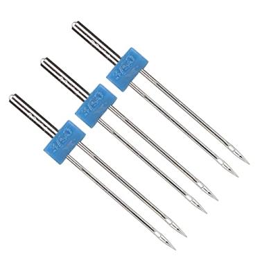Imagem de Zerodis Agulhas Gêmeas de Aço Inoxidável Com Pino de Agulha de Estiramento Duplo para Costurar Rosqueamento Fácil Perfeito para Tecidos de Malha e Máquinas de Costura e Acessórios de Jeans (Agulha de máquina dupla 3MM-3 peças/saco)