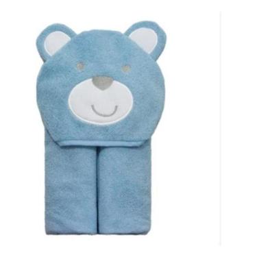 Imagem de Toalha Banho Bebê Capuz Urso Azul Aconchego Camesa