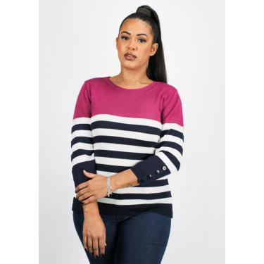 Imagem de Blusa 3/4 Pau a Pique Modal Listrada Fúcsia