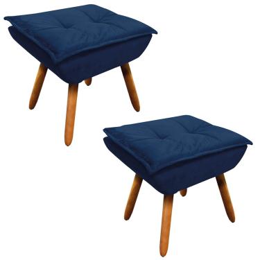 Imagem de Kit 02 Puffs Opala Suede Azul Marinho Pes Palito Castanho D'Rossi