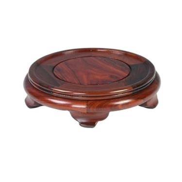 Imagem de suporte para bonsai Base de pedestal redondo sândalo vermelho para decoração artesanato em vaso bonsai e bules(Grande)