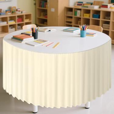 Imagem de Saia de mesa marfim de 2,5 m com babados para decoração de sala de aula, toalha de mesa retangular, toalha de mesa redonda, saia para artigos de festa escolar, jardim de infância, escritório, estante