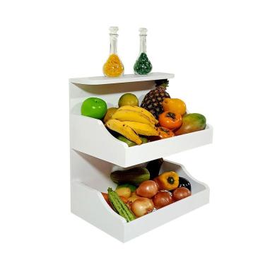 Imagem de Fruteira Suspensa De Parede Com Painel Porta Legumes Cozinha Em Madeira Branco Laca