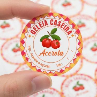 Imagem de Kit Etiquetas GELÉIA DE ACEROLA rótulos 4x4cm adesivo a prova d'água e
