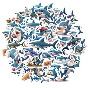 Imagem de 35 peças Tubarão Oceano Humor Fantasia Aventura Aquática Espirituoso Fantástico Vibrante Aventureiro para Guitarra Laptop Capacete Skate DIY Telefone Guitarra Laptop Notebook Mala Copo