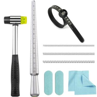 Imagem de Kit de ferramentas de medição de tamanho de anel de metal para joias de metal Mandril e martelo Medidor de tamanho do anel modelador de anel para fixar anéis dobrados Ferramenta de remodelação