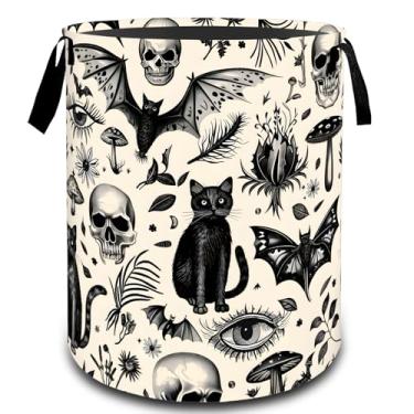 Imagem de VODRM Cesta de roupa suja e dobrável, organizador de brinquedos para crianças e adultos, cesto de armazenamento impermeável de tecido Oxford para presente de decoração de Halloween, 19,7 x 15,17 cm