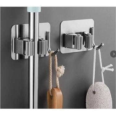 Imagem de Suporte para Vassoura e Rodo de Aço Inox - Organizador de Parede com Adesivo(1 kit-5 peça)