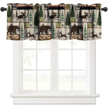 Imagem de Fblifil Cabana rústica para ursos de vida selvagem, vintage, campo, fazenda, floresta, acampamento, veado, alce, janela, sanefa, para bebê, sala de estar, quarto, berçário, banheiro, café, 137 x 45 cm