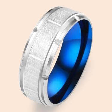 Imagem de Anel masculino de aço inoxidável | 8 mm de largura para marido e pai | Joias clássicas e duráveis para aniversário, Natal Y4035, 8, Aço inoxidável, Sem pedra preciosa