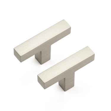 Imagem de Ravinte Pacote com 15 puxadores de gaveta de barra quadrada fina de furo único sólido puxadores de gaveta de níquel escovado puxadores de armário de cozinha puxadores de armário de cozinha puxadores