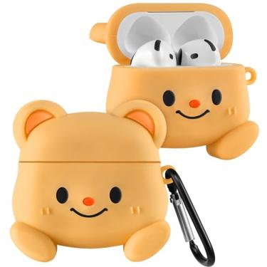 Imagem de Boaretiu Capa para Airpods 4th 2024 desenho fofo Kawaii - com chaveiro design engraçado capa para meninas adolescentes mulheres capas para Air Pods 4, urso amarelo