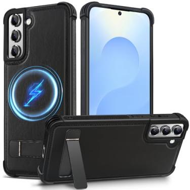 Imagem de KEZiHOME Capa para Samsung Galaxy S23 Plus, capa magnética forte para celular com suporte, couro genuíno premium à prova de choque TPU proteção bumper design para Samsung S23+ Plus (preto)