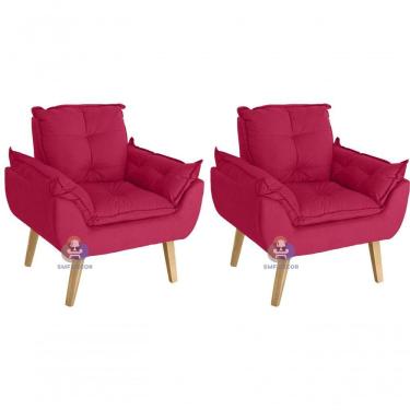 Imagem de Kit 02 Poltrona Opala Suede Vermelho