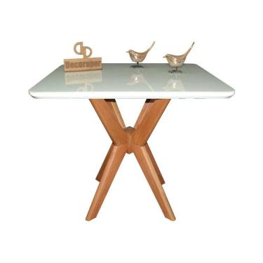 Imagem de Mesa Jantar Pandora Tampo Quadrado Laca Com Vidro 90cm Off White