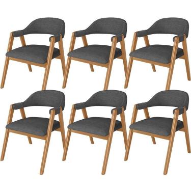 Imagem de Kit 06 Cadeiras De Jantar E Estar Living Estofada Nadja L02 Linho Cinza Escuro