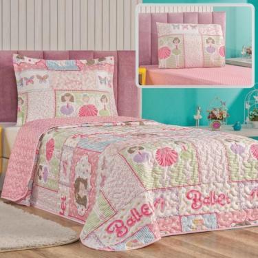 Imagem de Enxoval Kit Colcha + Jogo De Cama Lençol Bouti Solteiro Infantil Kids 4 Peças - Ballet