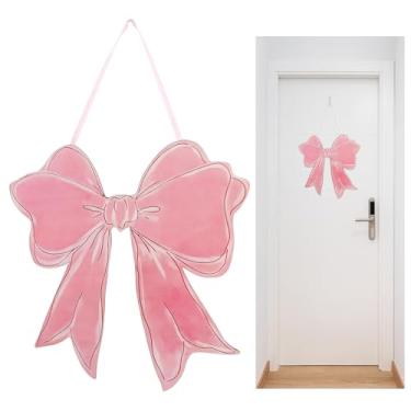 Imagem de Framendino, Placa de pendurar de madeira com laço rosa coquete decoração de porta para quarto faculdade dormitório apartamento interior exterior varanda