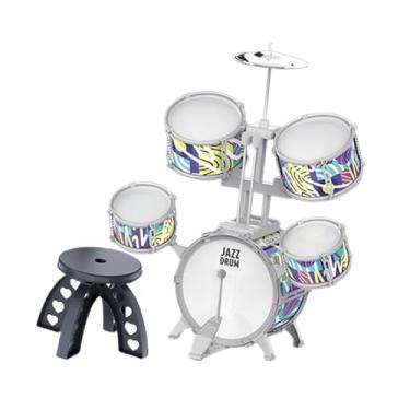 Imagem de Dynwave Conjunto de bateria de jazz infantil com baquetas e banquinho de PVC, brinquedo musical sensorial infantil para iluminação e atividades de percussão, Borda Cinza