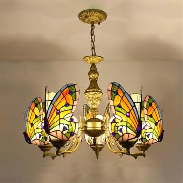 Imagem de Lustre contemporâneo de luxo com borboletas, LED, estilo americano criativo, ideal para sala de estar, restaurante, quarto, casa de campo, hotel, café, bar, karaokê ou clube. Luminária pende