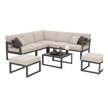 Imagem de Conjunto De Jardim Aluminio Cinza 7 Lugares Sofa Banco Mesa