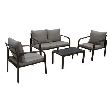 Imagem de Conjunto De Jardim Aco Marrom 4 Pecas Sofa Poltrona Mesa