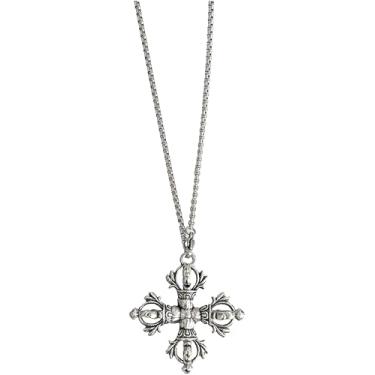 Imagem de Secret for Longevity Colar unissex vintage gótico extra grande prateado cruz grega budista tibetano duplo vajra (61 cm)