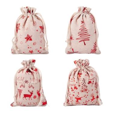 Imagem de Handship 20 peças de sacos de presente de Natal, pequenos sacos de tecido de algodão com cordão, bolsas de joias, saco de embrulho de Natal para armazenamento, chá, sabonetes, doces, enfeites de