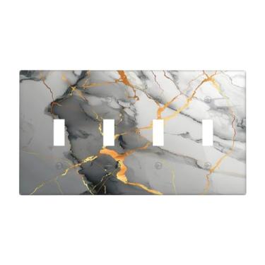 Imagem de SgEdao Capas decorativas para interruptores placa moderna abstrata cinza dourado textura de mármore 4 gangues placa de parede grande quadriciclo interruptor de luz placa jumbo para banheiro, cozinha