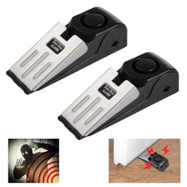 Imagem de Alarme de batente de porta 120Db com borracha amortecedora antiderrapante, cunha de alarme portátil para porta, batente de porta resistente, 2 peças de alarme de batente de porta, ferramenta de