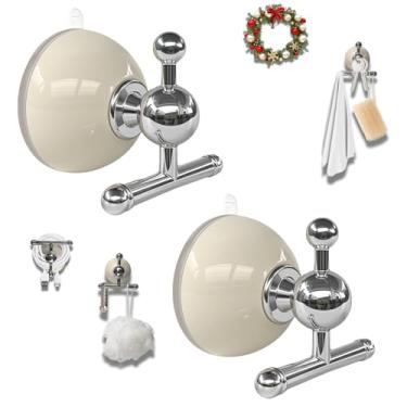 Imagem de XIEFFICH Ganchos de ventosa T-Bar – Resistentes, reutilizáveis, ganchos sem broca para pendurar toalhas, chaves, grinaldas (branco, pacote com 2)