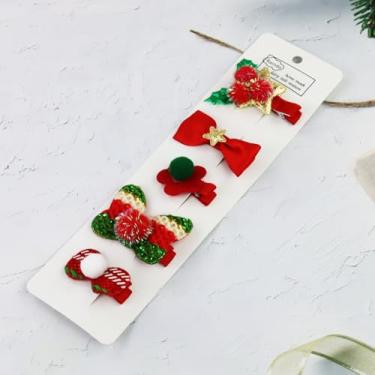 Imagem de 5 peças de grampos de cabelo para mulheres, acessórios festivos de flores de folha, acessórios de cabelo verde vermelho para ocasiões festivas (estilo 2)