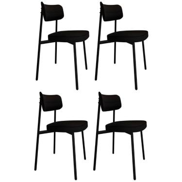 Imagem de Cadeira De Jantar Estofada Kit 4 Ella M25 Linho Grafite - Mpozenato