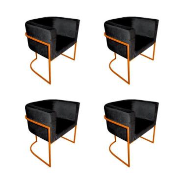 Imagem de Kit 4 Cadeiras De Jantar Premium Base De Ferro Cobre Veludo Preto