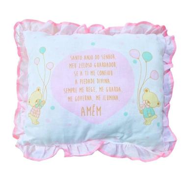 Imagem de Travesseiro Bebê Com Oração e Babado Ursinho Rosa Papi