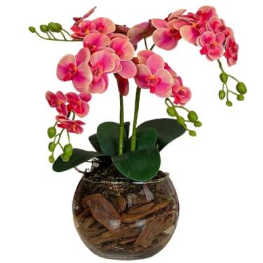 Imagem de ARRANJO ORQUIDEA ARTIFICIAL 3D 4 HASTES VASO VIDRO INCOLOR (Rosa Pink)