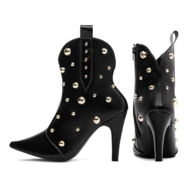 Imagem de BOTA BICO FINO FEMENINA TORRICELLA PRETA, ZÍPER NA COR PRETA E APLIQUE DOURADO,NÚMERO 35