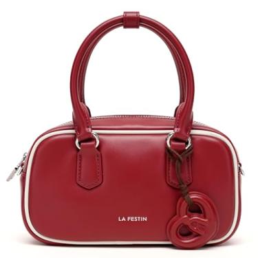 Imagem de Bolsa de ombro feminina LA FESTIN retrô Boston com alça ajustável para viagens e festas, Vermelho, Small