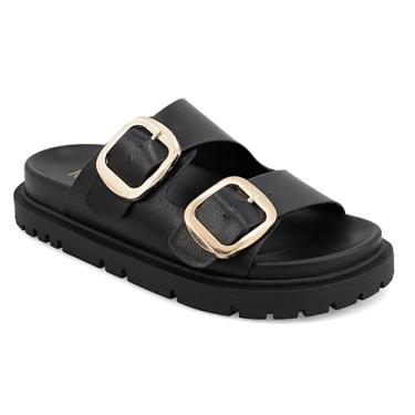 Imagem de MIA Sandálias femininas casuais Gen Slide Casual Salto baixo 2,5-5 cm - Preto, Fivelas pretas/douradas, 38