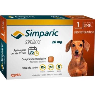 Imagem de Simparic 20mg para de Cães 5,1 a 10kg - 1 Comp. - Zoetis