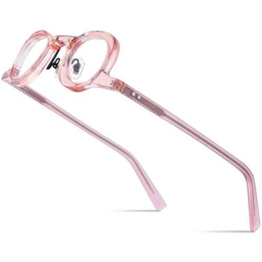 Imagem de HEPIDEM Armação de óculos de acetato masculino, óculos ópticos redondos femininos vintage retrô 9153, N9175 Rosa, 39-28-145