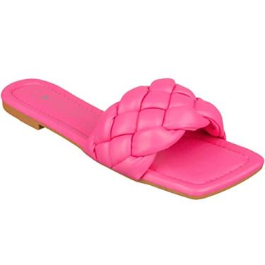 Imagem de CLOVERLAY Sandália feminina trançada, rasteira, bico quadrado, trançada, de faixa única, sem cadarço, Goma de espuma de poliuretano, 35