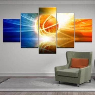 Imagem de Quadro Decorativo Mosaico De 5 Peças Bola De Basquete - Kyme Quadros